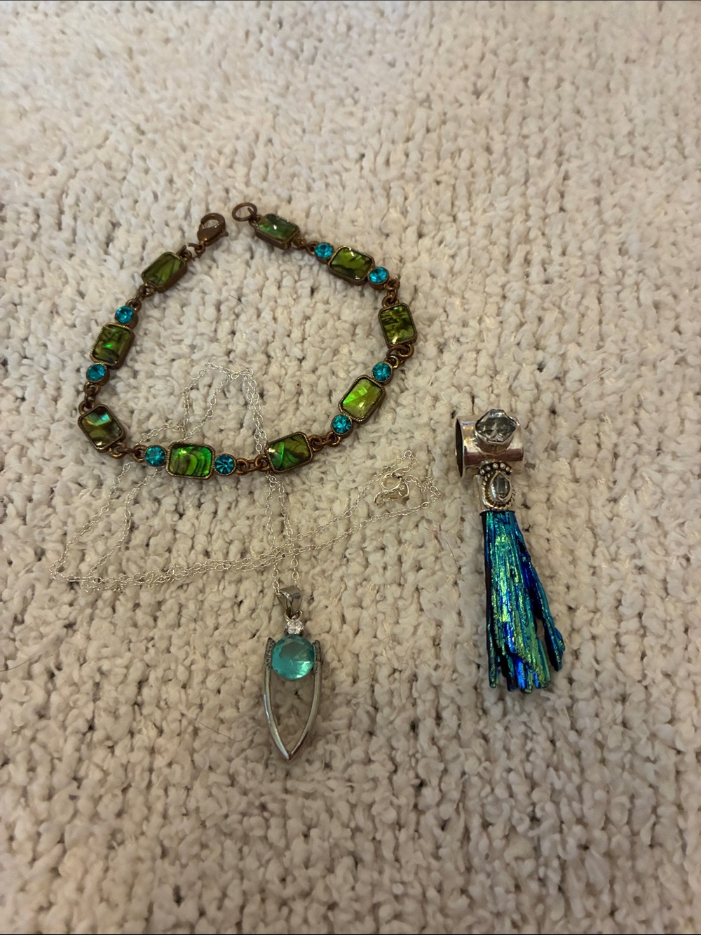 For the Blue Girl: New, vintage, iridescent, sterling chain